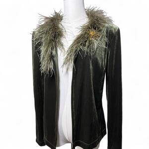 Vintage Y2K Style Jackie Jon Feather Trim Velvet Jacket
